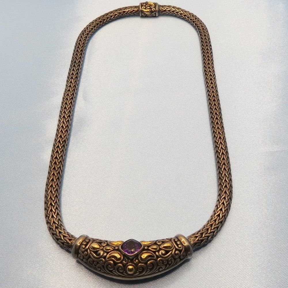 Sterling Silver  18k Gold Amethyst Hand Made Necklace